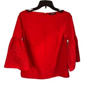 Lauren Ralph Lauren Red Top Laser Cut Bell Sleeves Size XS NWOT